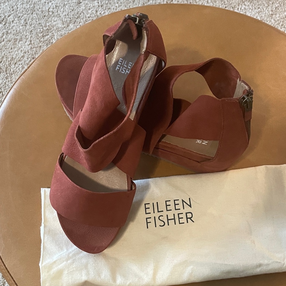 Eileen Fisher Women's Rust Suede Wedge Sandals